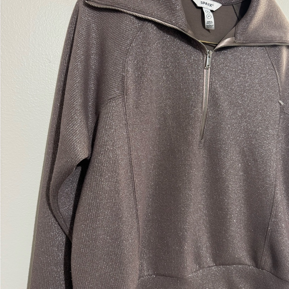 SPANX Shimmer Half-Zip Pullover - Dusty Mauve Size Small LIKE NEW - Picture 3 of 9